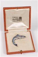 Lot 1313 - An early 20th century 15ct enamelled salmon...