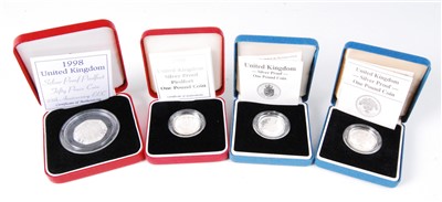 Lot 2113 - United Kingdom, four various cased silver proof coins to include