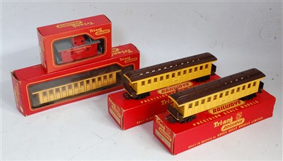 Lot 717 - 3 Triang R448 yellow old time coach (G-BFG)...