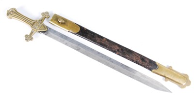Lot 125 - An M1856 Drummer's sword, having a 48cm double edged blade with brass hilt and grip with VR cypher