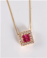 Lot 1279 - An 18ct pink sapphire and diamond pendant, the...