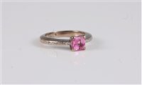 Lot 2578 - A synthetic pink sapphire and diamond ring,...