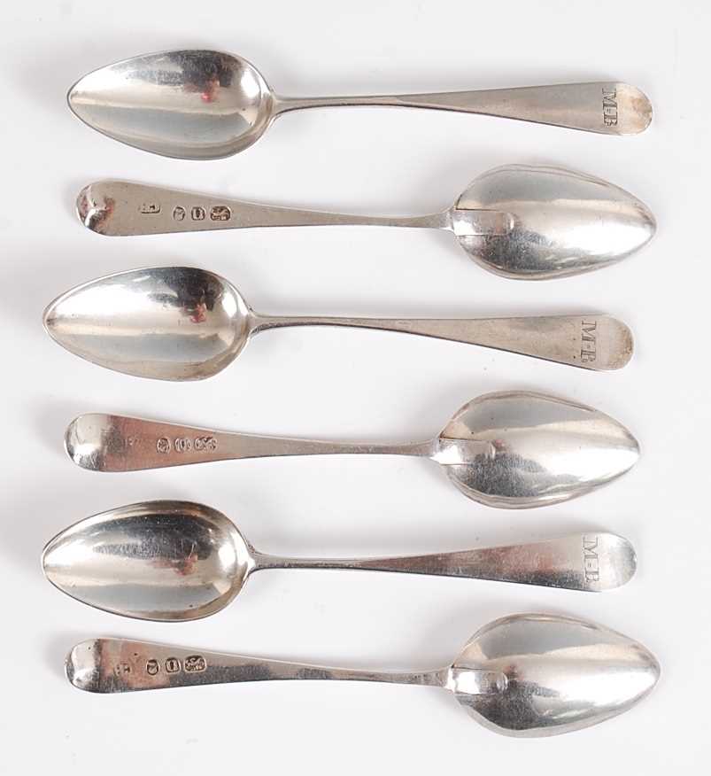 Lot 1167 - A set of six George III silver teaspoons, each...