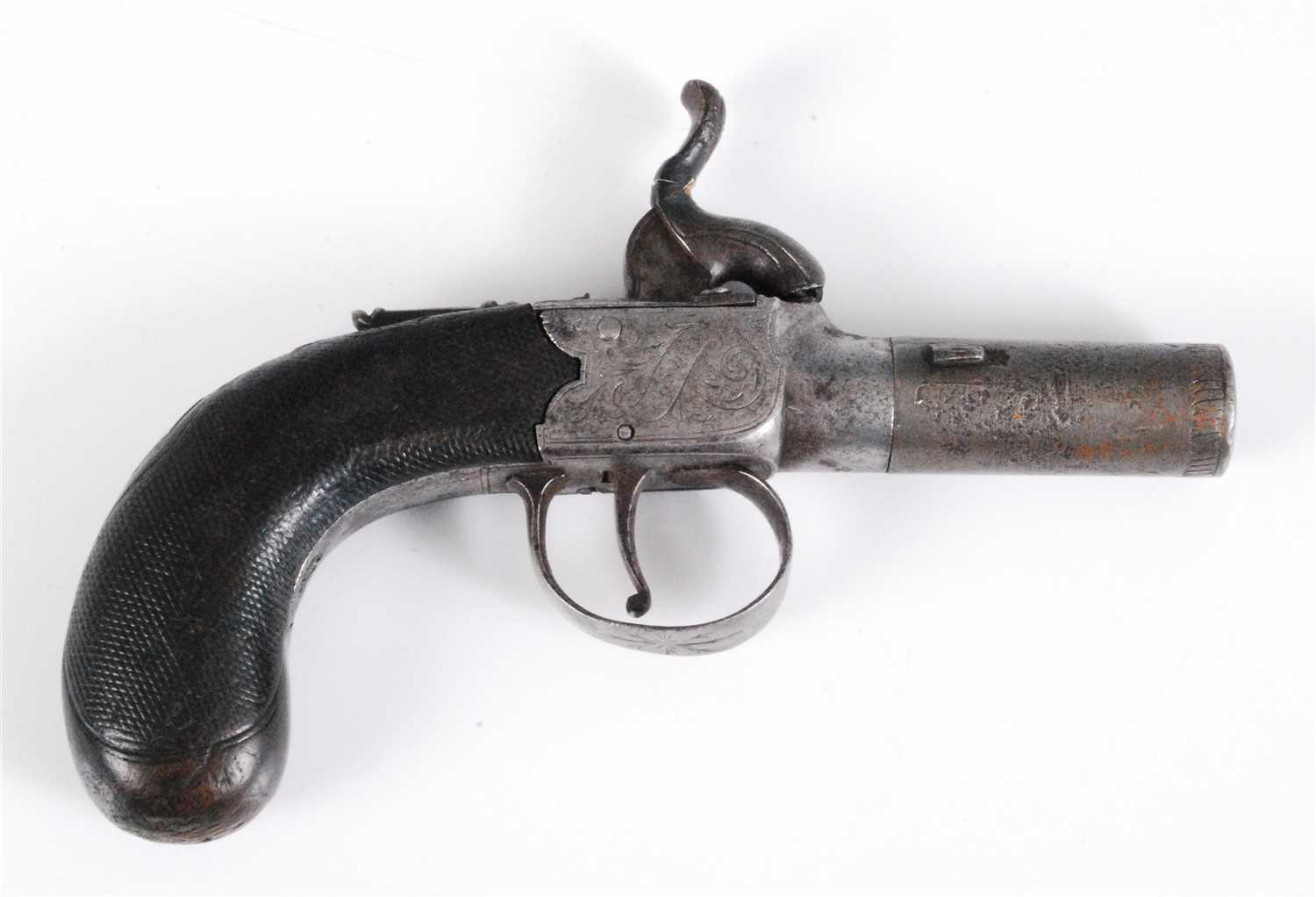 Lot 143 - A 19th century box lock percussion pocket pistol