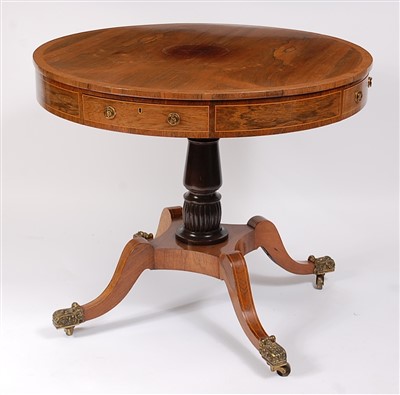 Lot 1603 - A Regency faded rosewood pedestal drum / rent...