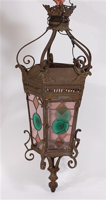 Lot 1396 - A late 19th century brass hanging lantern,...