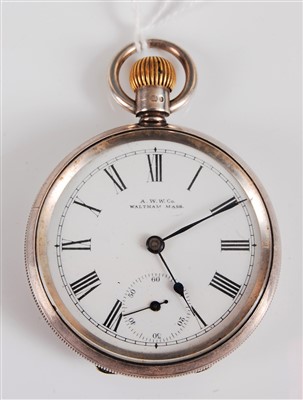 Lot 329 - A silver pocket watch by Waltham, the signed...