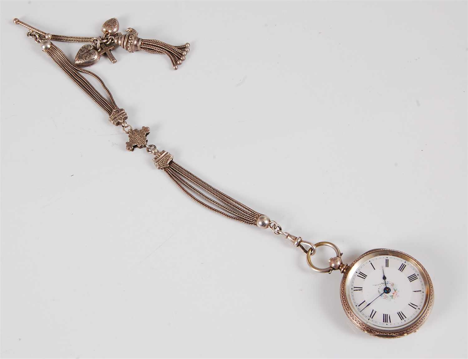 Lot 346 - A lady's Swiss silver pocket watch, the white...