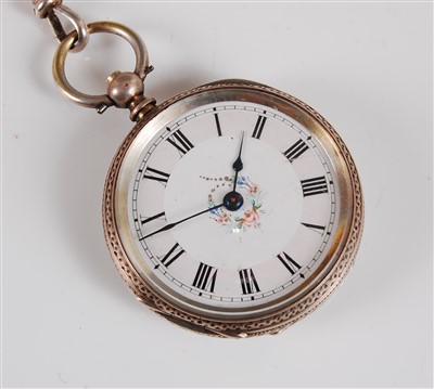 Lot 346 - A lady's Swiss silver pocket watch, the white...