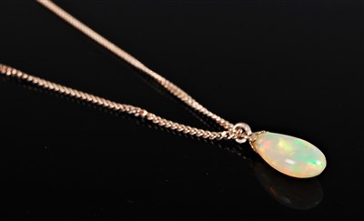 Lot 348 - An opal pendant, the pear shaped opal, 14mm...