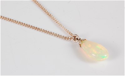 Lot 348 - An opal pendant, the pear shaped opal, 14mm...