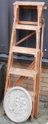 Lot 1146 - A pine easel decorator's ladder, together with...