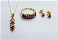 Lot 352 - A 9ct ruby and diamond harlequin suite, the...