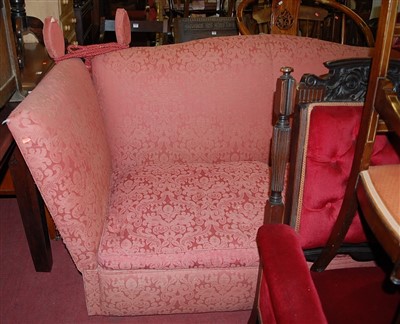 Lot 1393 - A red floral upholstered three-seater Knoll...