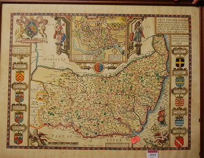 Lot 1010 - After John Speed - reproduction map of Suffolk,...