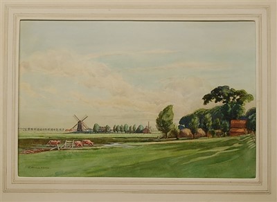 Lot 1013 - G Hardstaffe - Dutch landscape, watercolour,...