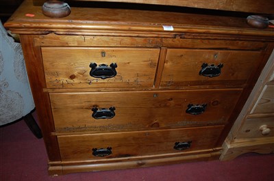 Lot 1452 - A Victorian stained pine chest, of two short...