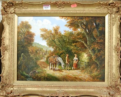 Lot 1039 - J Sinclair Black - figurs with horses on a...