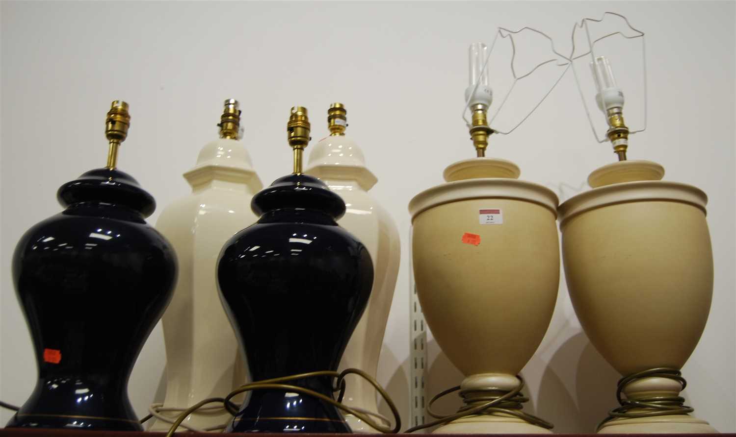 Lot 22 - Three pairs of table lamps
