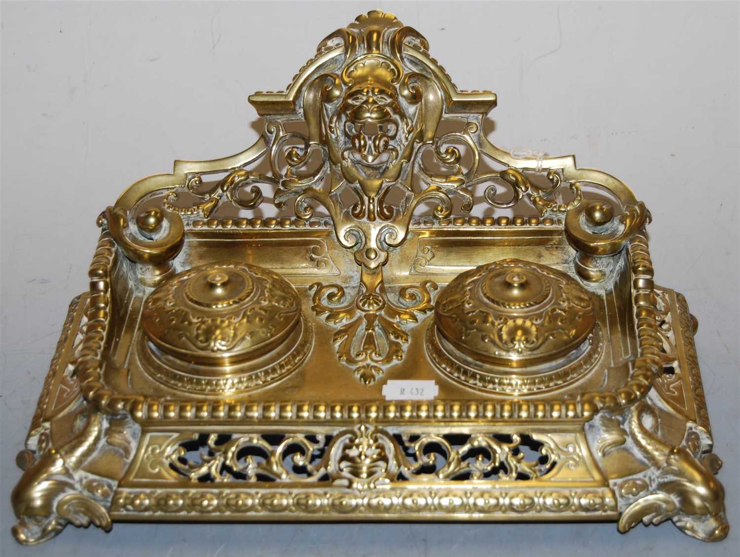 Lot 29 - A Victorian style brass desk stand, the...