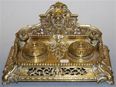 Lot 29 - A Victorian style brass desk stand, the...
