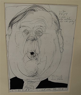 Lot 1057 - David Hughes - Arise Sir Roy?, pen and ink,...