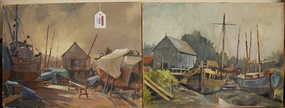 Lot 1064 - David Griffin - Harbour scenes, pair, oil on...