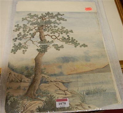 Lot 1070 - Japanese watercolour of bamboo, together with...