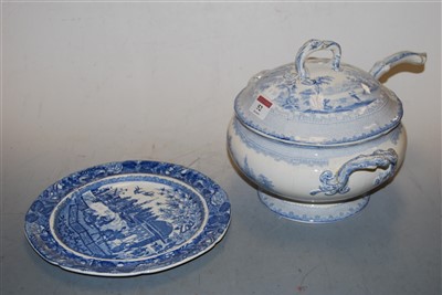 Lot 52 - A Victorian blue and white transfer decorated...
