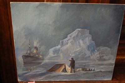 Lot 1074 - David Griffin - Polar Explorers, oil on card,...