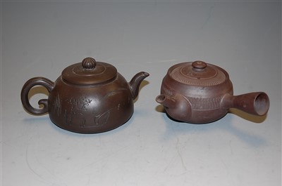 Lot 62 - A Yixing style teapot and cover, of flattened...