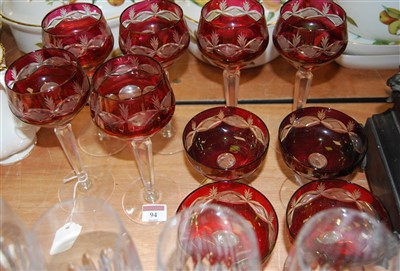 Lot 94 - A small collection of ruby overlaid glassware,...