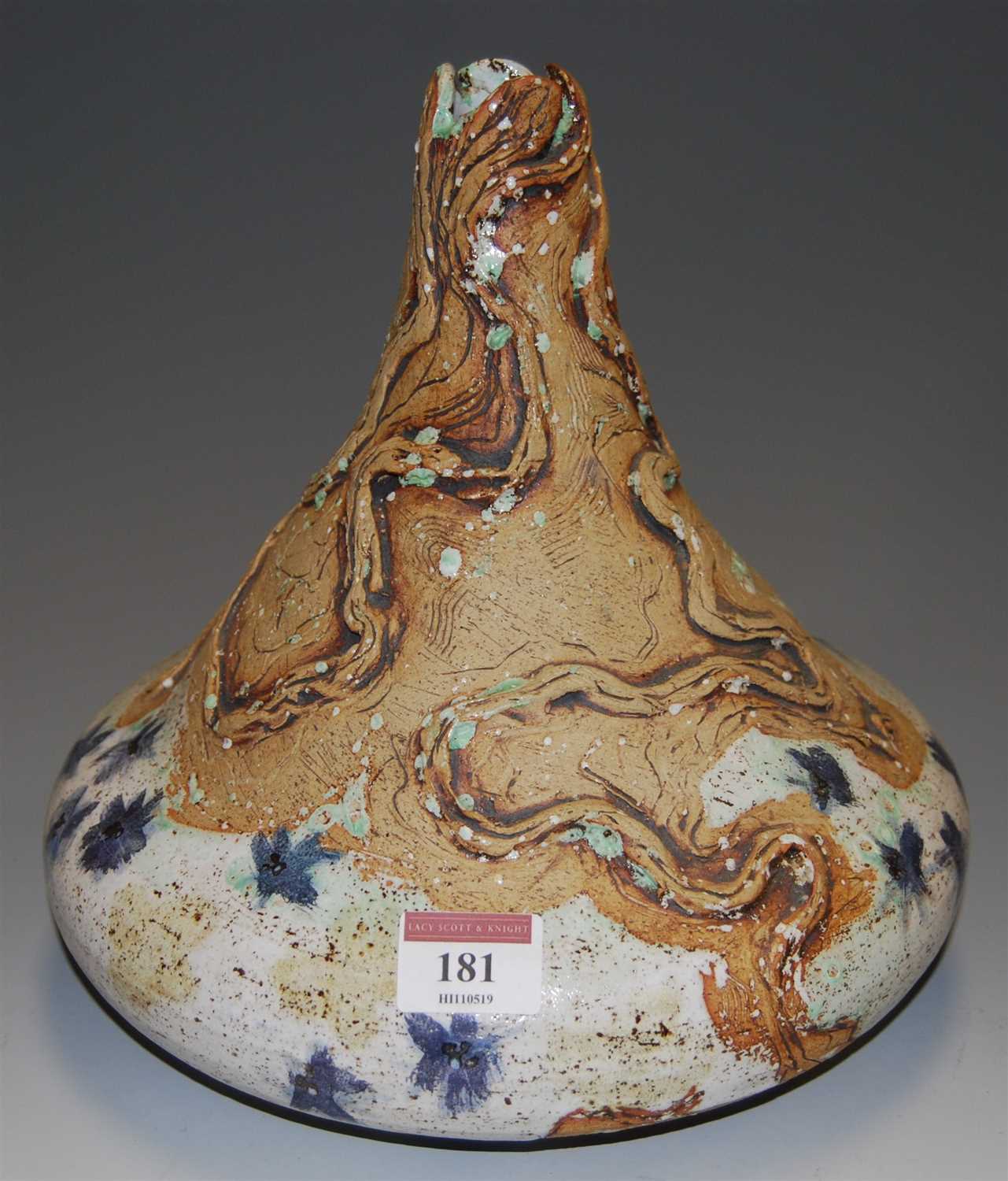 Lot 181 - A studio stoneware conical vase with trailing...