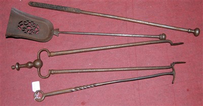 Lot 111 - A set of 19th century steel fire tools, to...