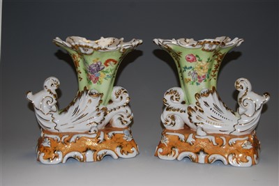 Lot 193 - A pair of continental porcelain cornucopia...
