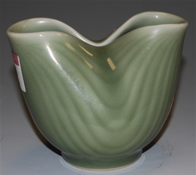 Lot 195 - A Royal Copenhagen green glazed pinched vase...