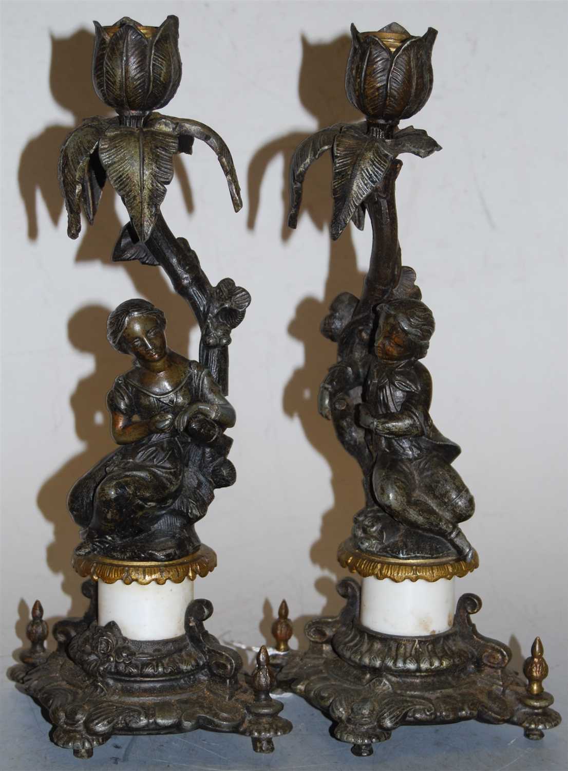 Lot 125 - A pair of late 19th century bronzed spelter...
