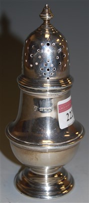 Lot 222 - A silver pedestal lighthouse sugar caster with...