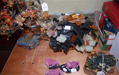 Lot 497 - Assorted Chinese carved hardstone faux plants,...