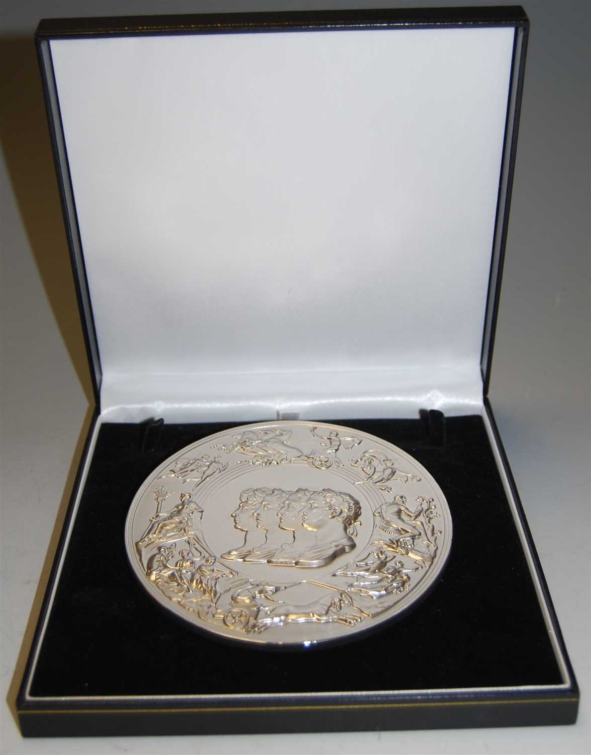 Lot 434 - A large silver plated medallion, the obverse...
