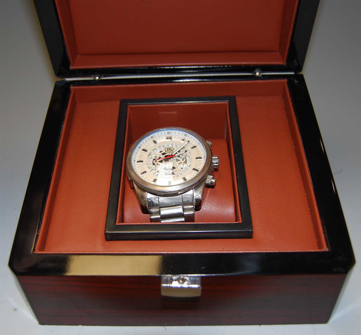 Lot 377 - A gentleman's steel cased chronograph wrist...