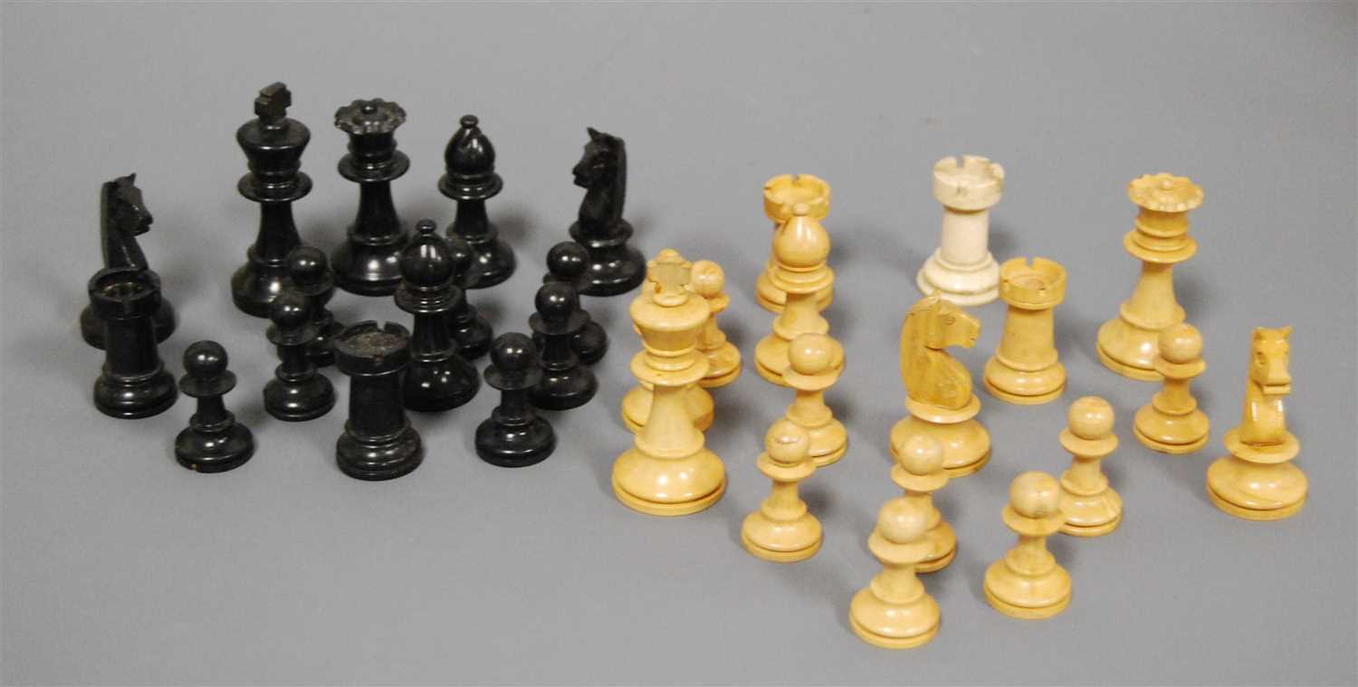 Lot 391 - An incomplete set of boxwood and ebony chess...