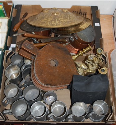 Lot 574 - Two boxes of assorted metalware, to include...