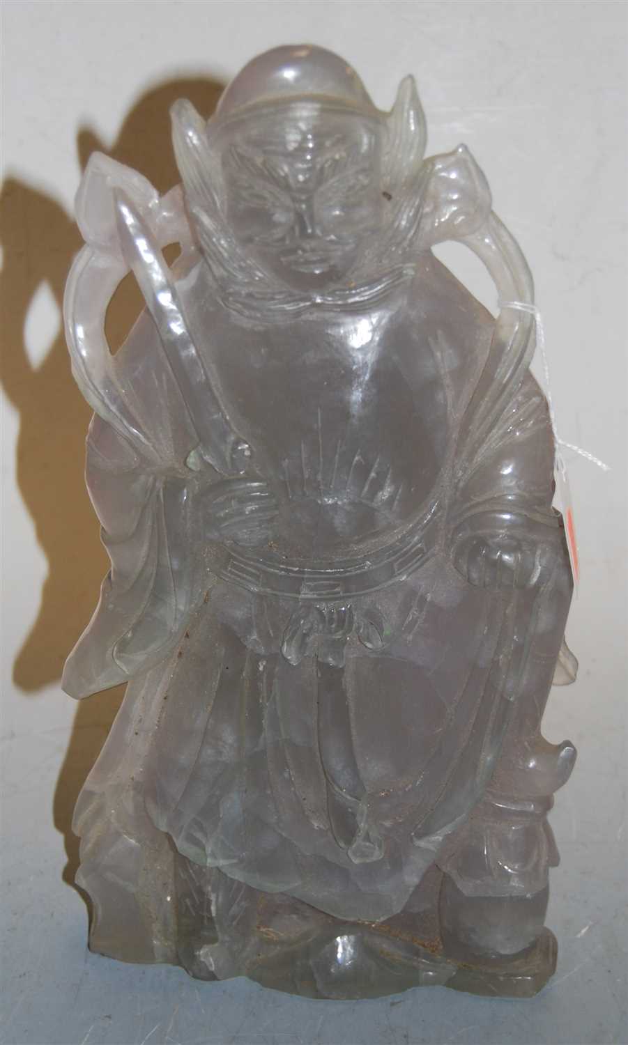 Lot 46 - A Chinese carved rose quartz figure, h.33cm