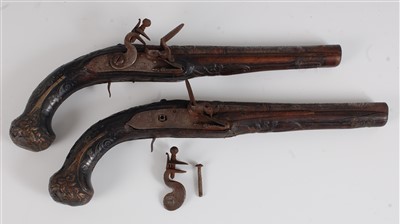 Lot 169 - A pair of 18th century Turkish flintlock pistols
