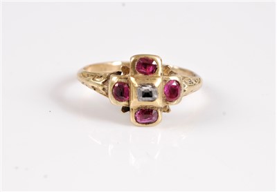 Lot 2280 - An 18th century ruby and diamond ring, the...