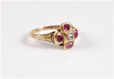 Lot 2840 - An 18th century ruby and diamond ring, the...