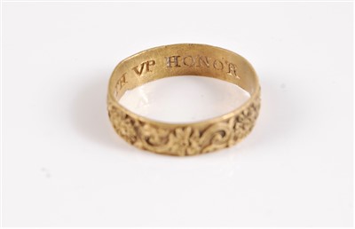 Lot 1290 - A posy ring, possibly 17th century, the 5mm...