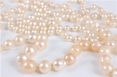Lot 1300 - A cultured pearl long rope necklace, the...