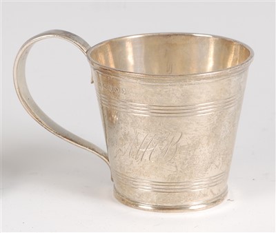 Lot 1159 - A late Georgian silver mug, of reeded conical...